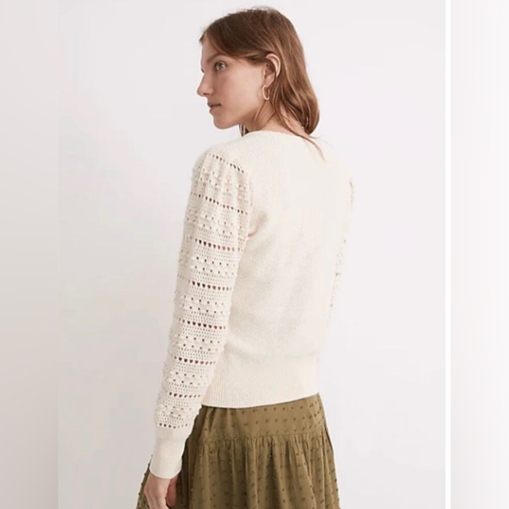 Madewell Antique Cream Merino Wool Bobble-Sleeve Pullover Sweater